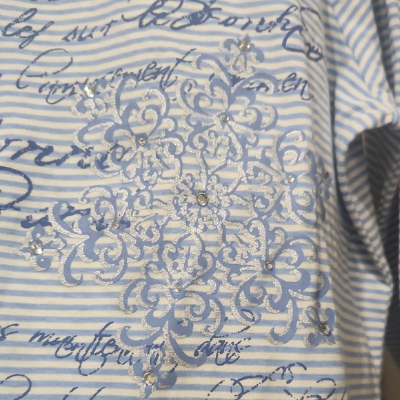 Ruby Rd. Blue and White Script Long Sleeve Top - Picture 3 of 9